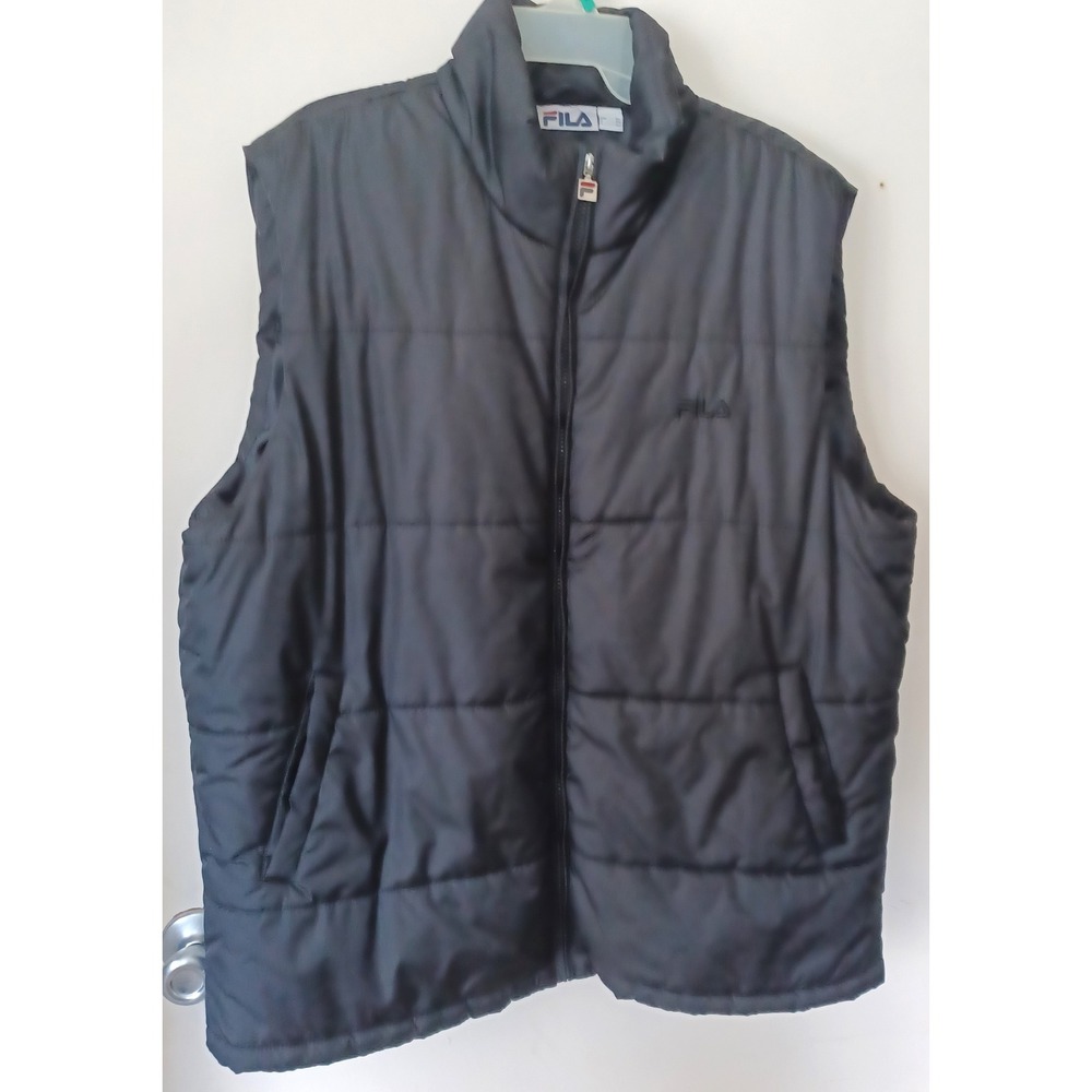 Fila Puffer Vest Mens XXL Black Quilted Full Zip Mock Neck Sleeveless Jacket